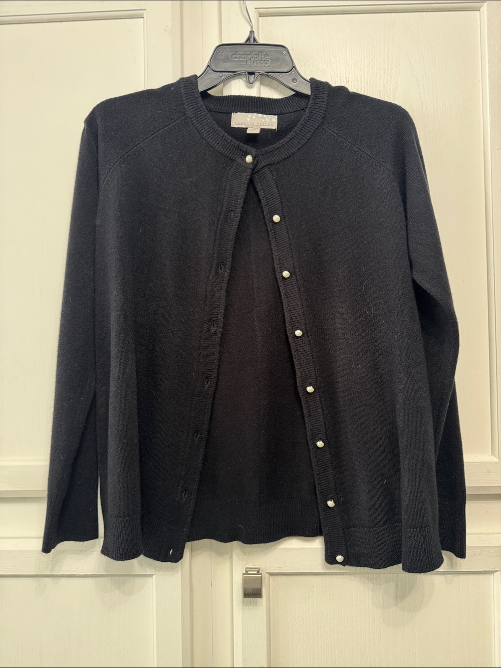 Carolyn Taylor Black Pearl-Button Cardigan